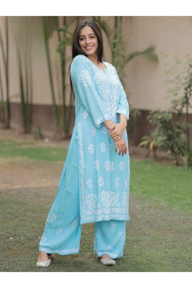 Blue Rayon Cotton Salwar Kameez - HRT2315 | Blue