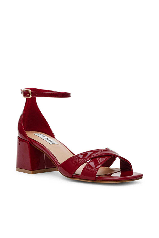 Fergie Solid Cherry Red Mid Heel Sandals - 1