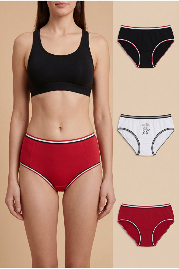 3-Pieces Plain Panties Outerr Elastic Waist Band