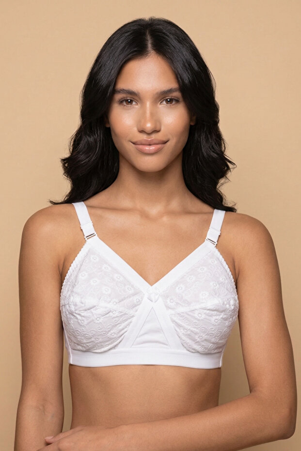 Woven Cotton Bra , Wide Band Strap with Fabric Texture Design