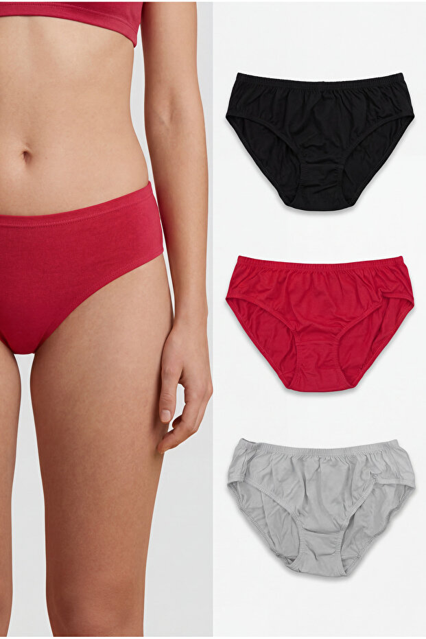 3-Pieces Plain Panties Inner Elastic Waist Band