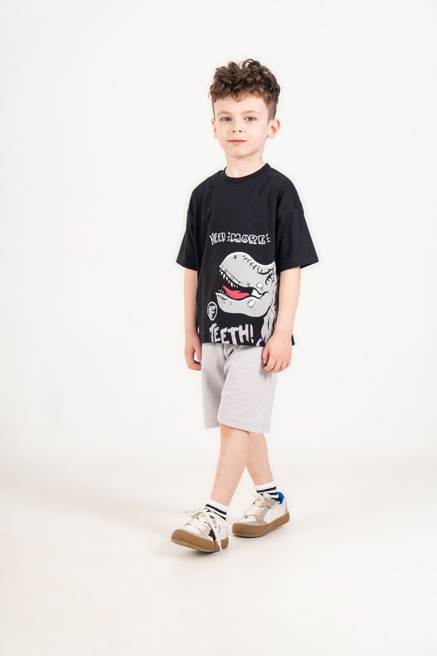 3-4-5-6 Years Old Dinosaur Printed Shorts Boys' Set