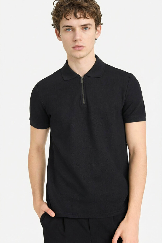 100% Cotton Regular Fit Zipper Collar Polo T-Shirt F9870Ax26Sp