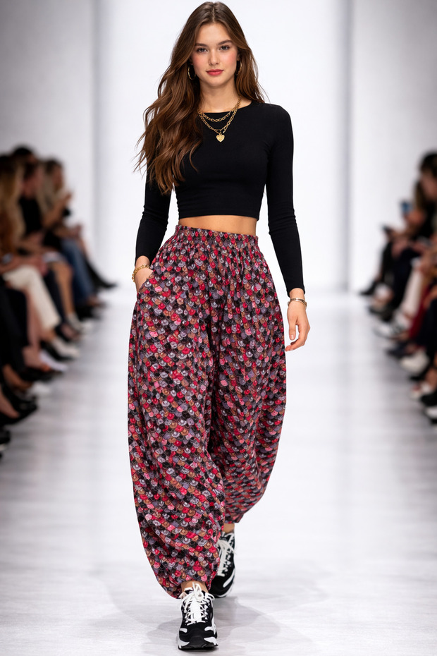 Pıtır Floral Flannel Dividin Mesh Baggy Trousers 100% Cotton Size 38 100 kg
