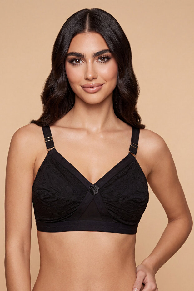 Woven Cotton Bra , Wide Band Strap with Fabric Texture Design