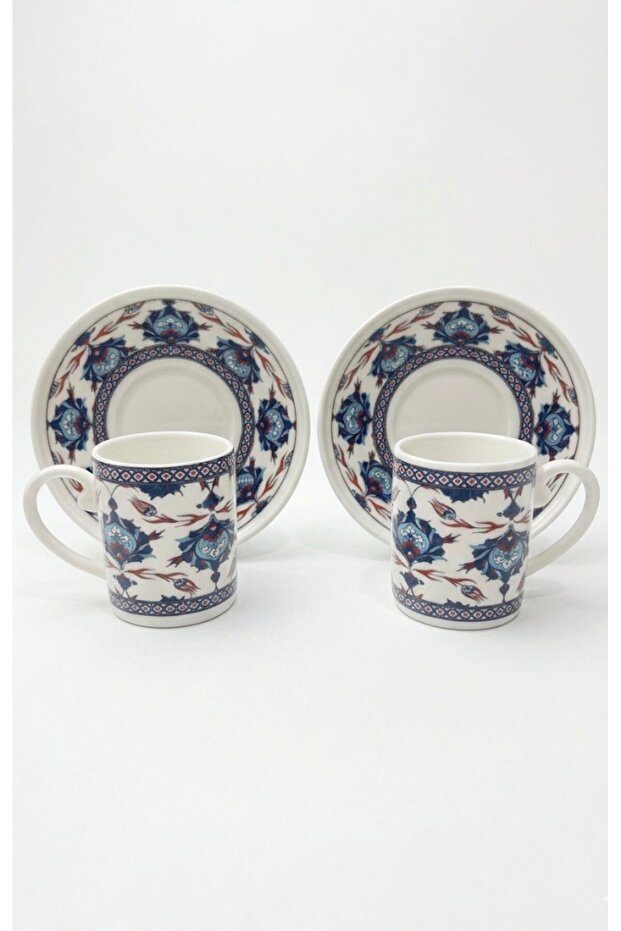 Classic Tulip Chinese Des Patterned Person Coffee Cup Set 4 Piece Porcelain