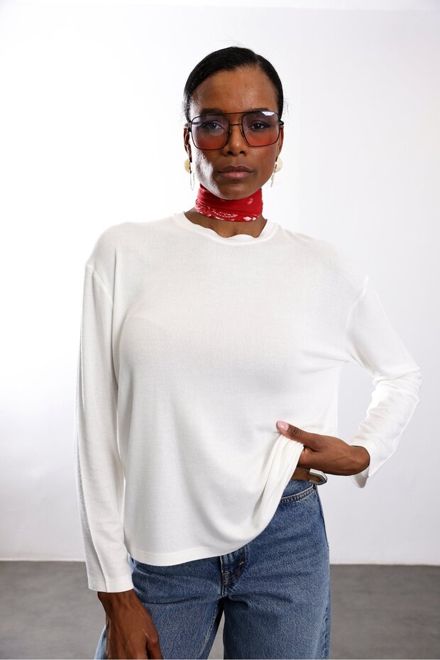 Tricou cu mânecă lungă Ecru basic 4825 - 3