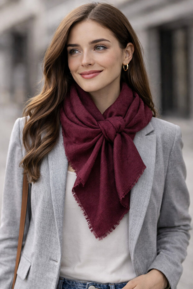 Flannel Textured Cotton Square Shawl Scarf – Drapey Soft Fringed Shawl -Foulard
