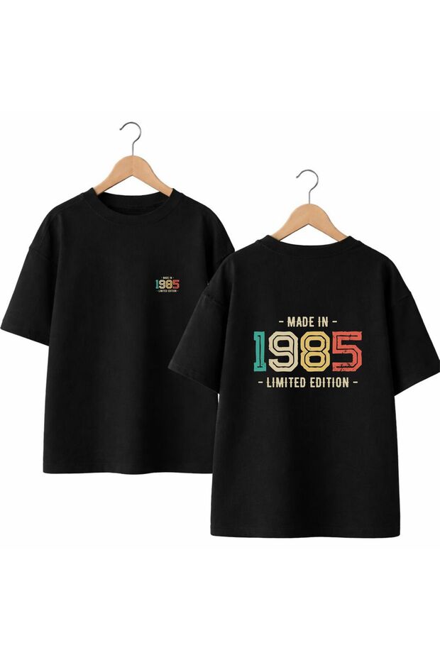 1985 Back and Chest Printed 100% Cotton Oversized Loose Fit Regular Fit Crew Neck T-Shirt