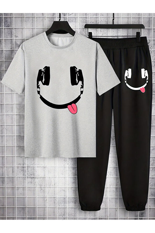S t-shirt sweatpants Jogger Pants - black Printed bottom top tracksuit set Oversized crew neck