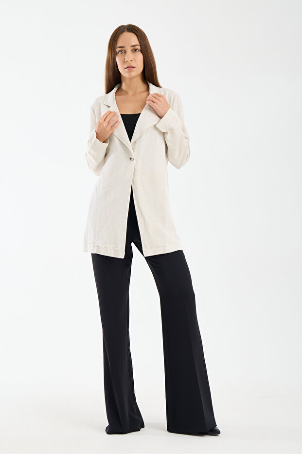 Women's Blazer Jacket Long Single Button Stylish Blazer Jacket with Contrast Tie Detail on the Back