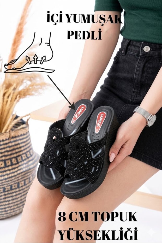 High Women's Stone Wedge Heel Comfort Slippers Orthopedic Daily Slippers Comfortable Stylish Heeled Slippers