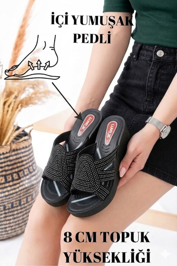 High Women's Stone Wedge Heel Comfort Slippers Orthopedic Daily Slippers Comfortable Stylish Heeled Slippers