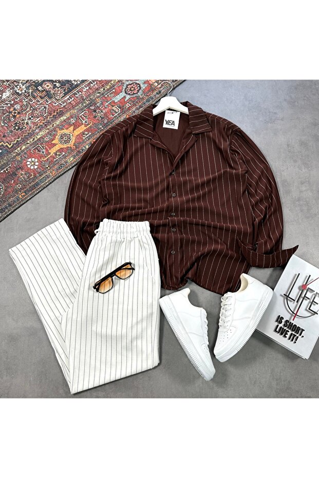 Men's Crepe Fabric Striped Shirt and Pants Set