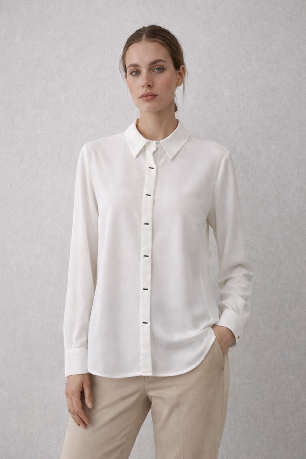 Women's Classic Collar Stylish Jessica Fabric Shirt with Hidden Placket Detail Loi̇26-Srf01