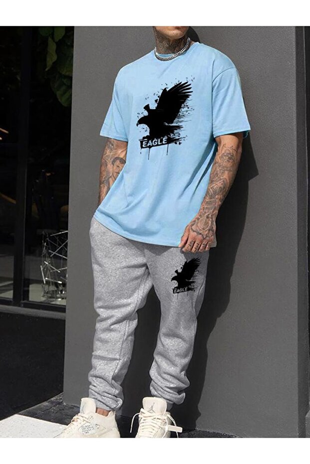 Printed Sweatpants and T-Shirt - Jogger Pants T-Shirt Bottom Top Sweatpants Set Crew Neck
