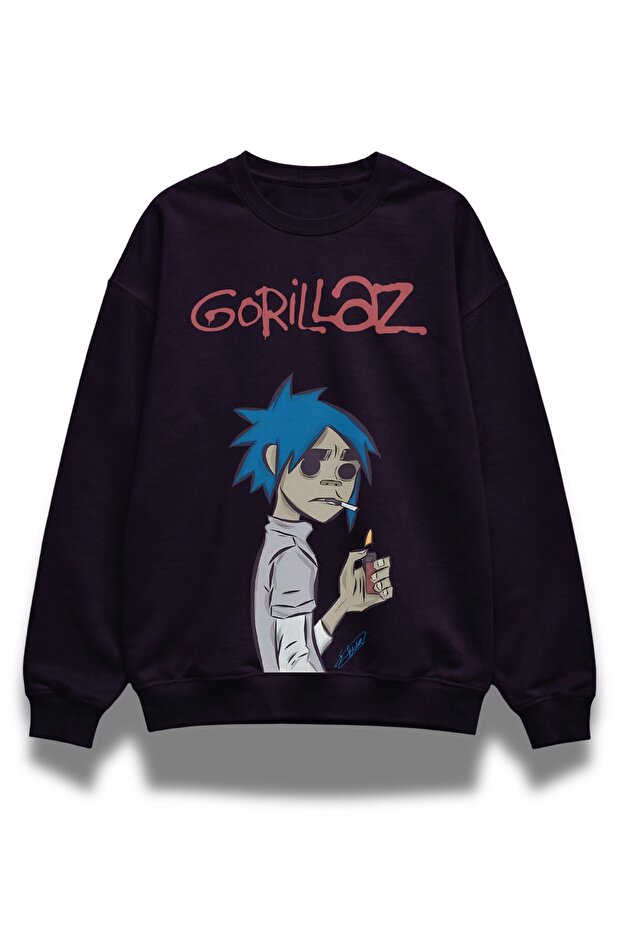 سويت شيرت بدون قلنسوة برقبة دائرية للجنسين من Gorillaz Mega مطبوع