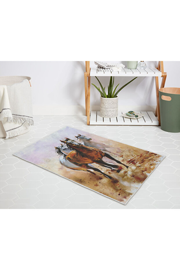 Bathroom Rug Pcs Digital Print Pcs Bath Mat 50X80 Polyester Non-Slip Sole Pcs Shower Mat Horses