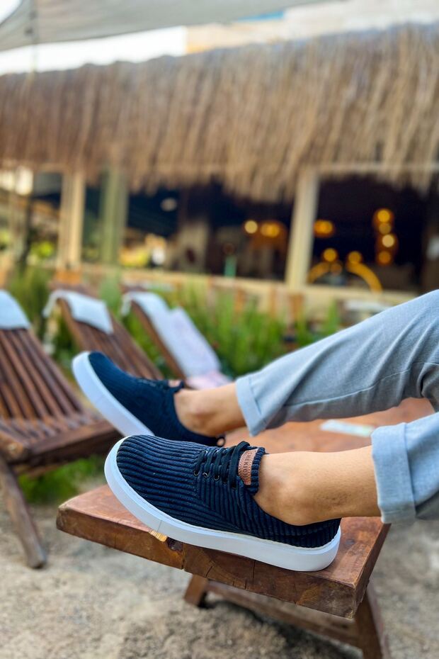 Ch173 Velluto Men's Casual Lace-Up Velvet Fabric Sports Sneakers Shoes Kbt - Black