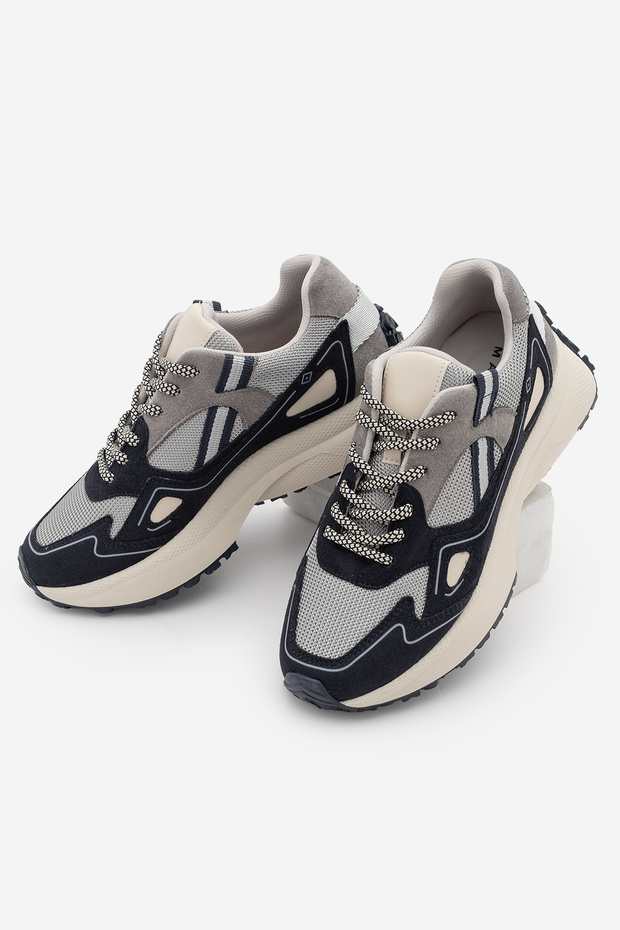 Women's Sneakers High Thick Sole Lace-Up Sneakers Sports Shoes Batira Navy Blue