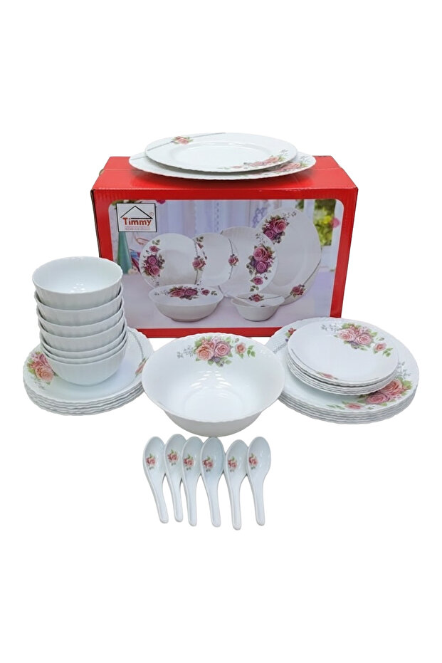 Opal Dinner Set 25 Pieces Floral Printed Lightweight Durable Crockery Tableware Set for Home