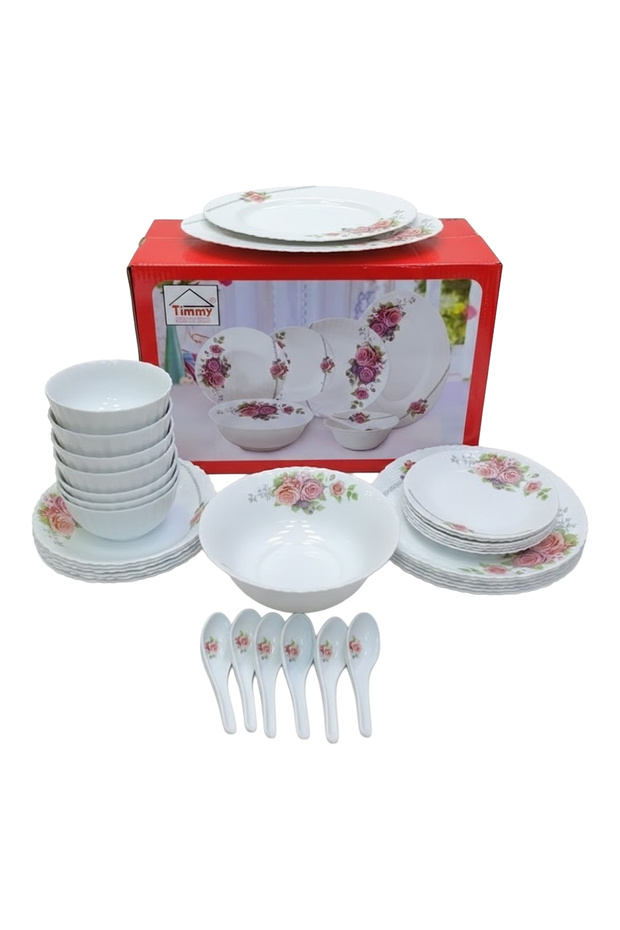 Opal Glass Dinner Set 25 Pieces Decorative Floral Crockery Serving Set Strong Table Collection