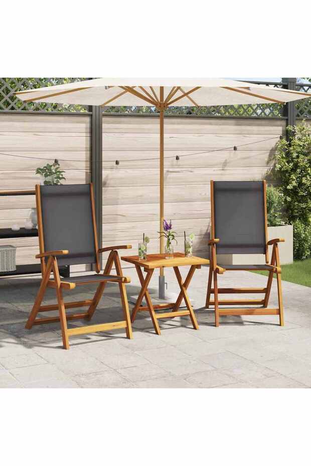 Folding Garden Chairs 2 pcs Solid Acacia Wood and Textilene