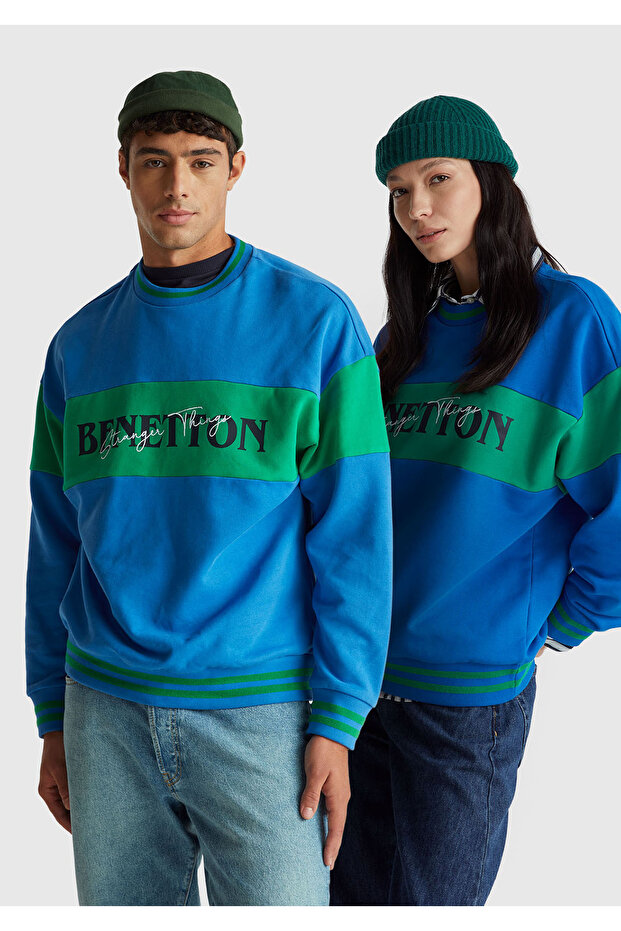 Unisex Blue Stranger Things Color Block Sweatshirt