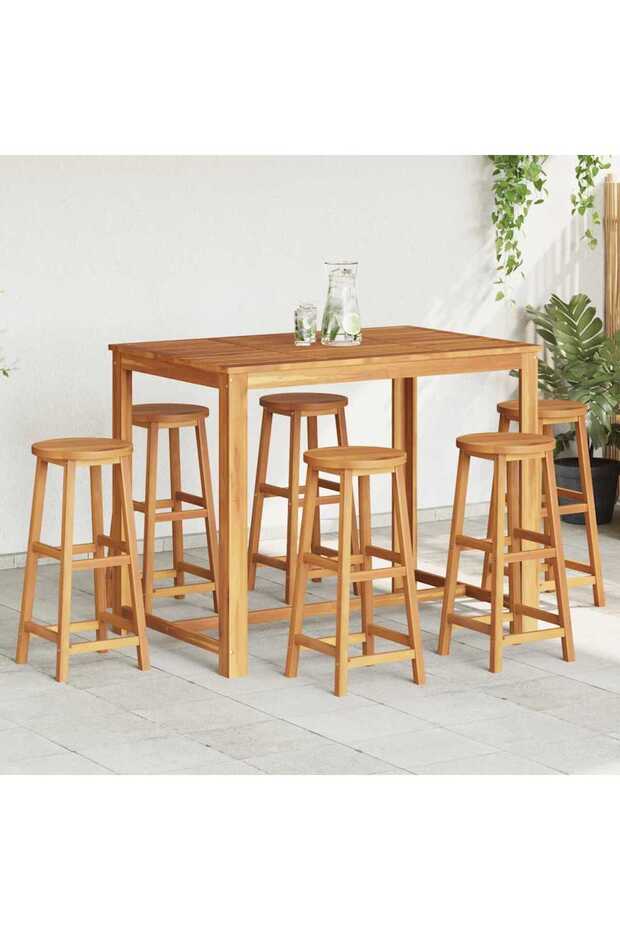Bar Stool | Set of 6 | Solid acacia wood | Standard | Footrest