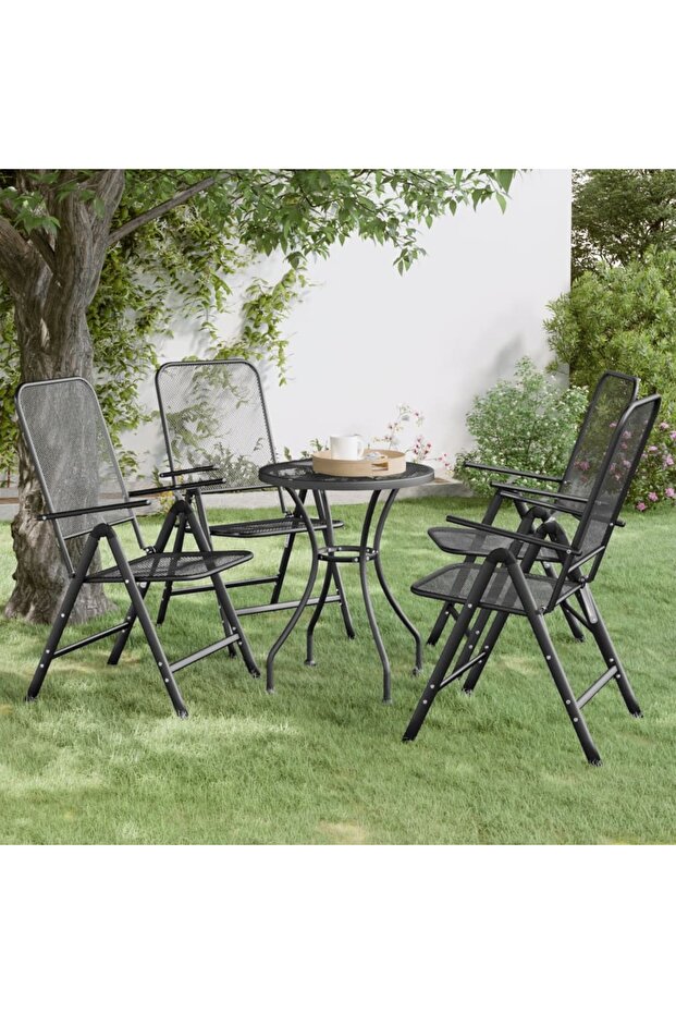 Folding Garden Chairs 4 pcs Expanded Metal Mesh Anthracite
