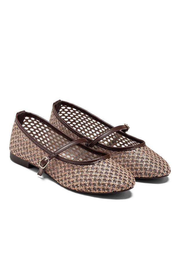 Women's Straw Knitted Mesh Moccasin Espadrille Buckle Ballerinas 9015