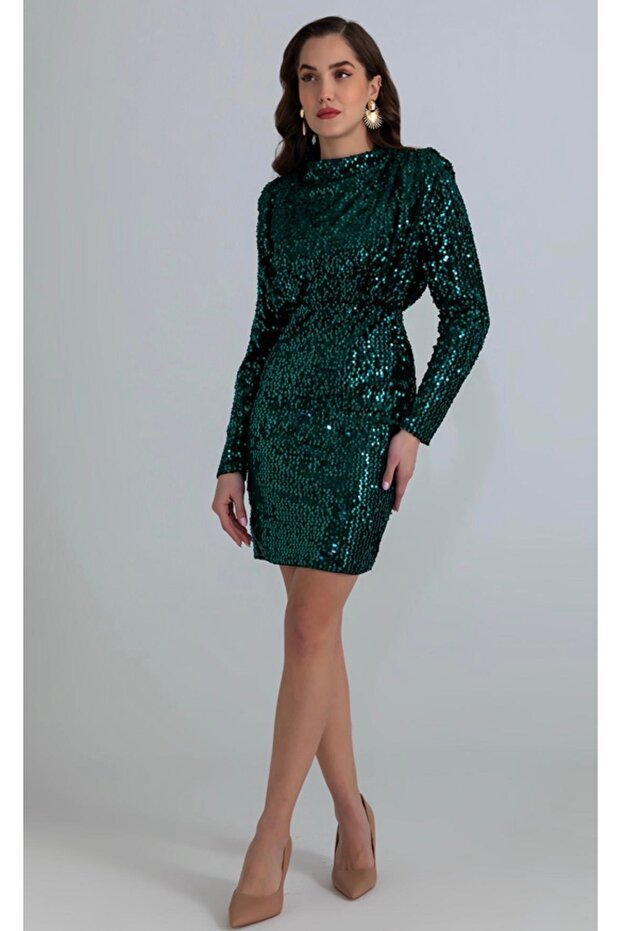 YEŞİL PAYETLİ ELBİSE - 1