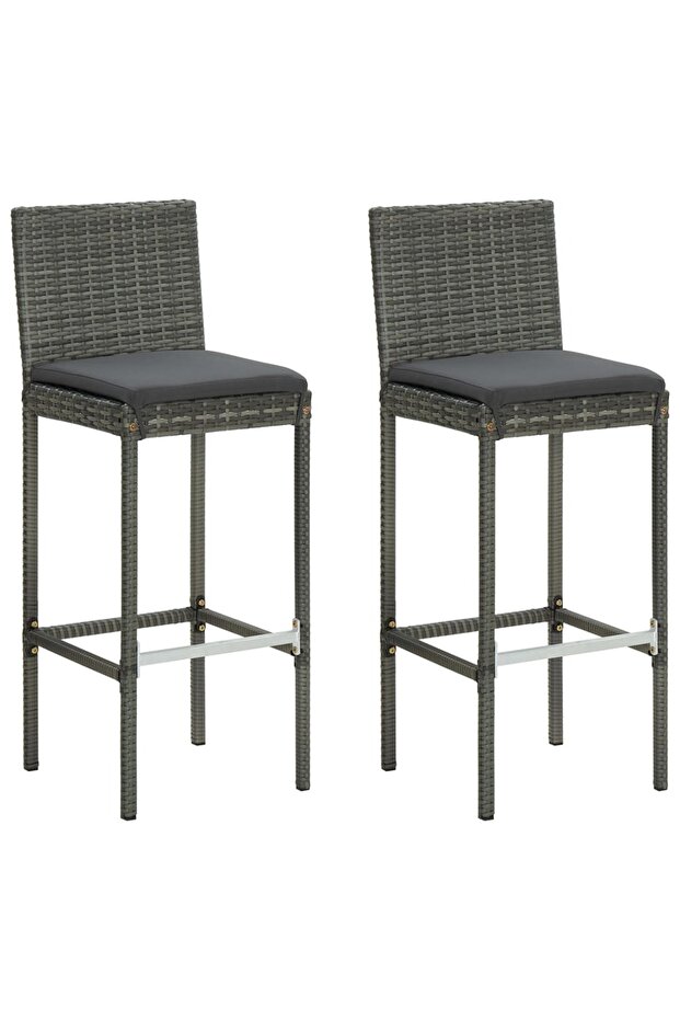 Garden Bar Stools with Cushions 2 pcs Grey Poly Rattan