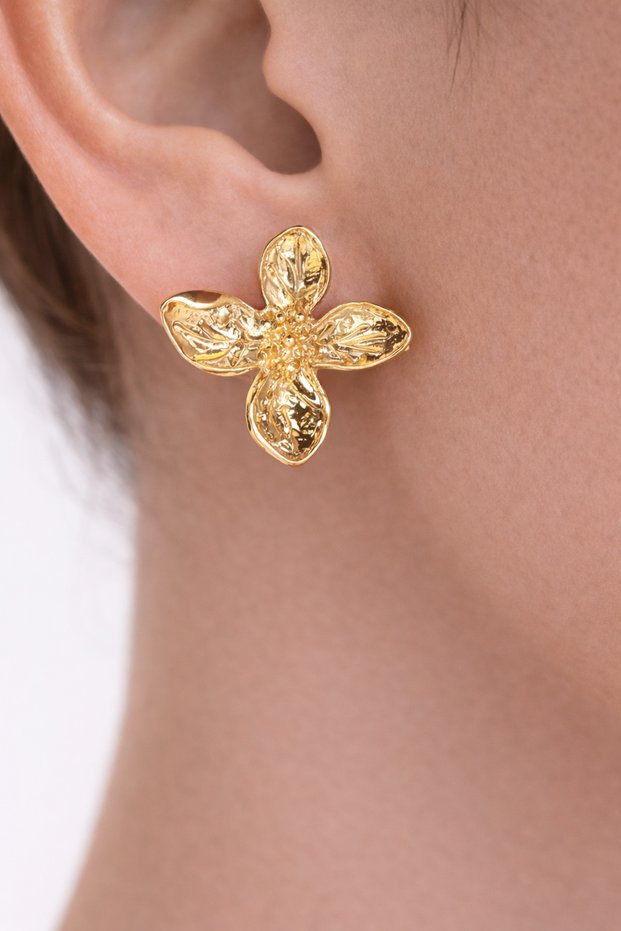 Wioren Gold Colorful Four-Petal Flower Figured Stylish Design Gold Earrings