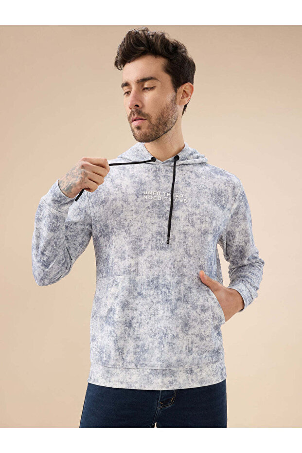 All Over Printed Hooded Lightweight Blue Sweatshirt