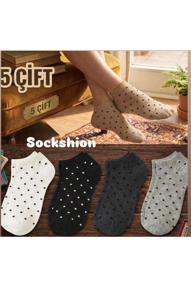 Women's Colorful Polka Dot Patterned Cotton Pack Soft-Textured Booties Socks Set - Daily Comfort