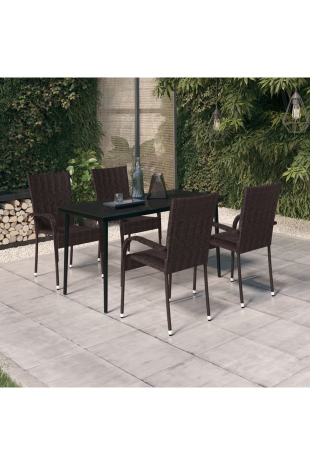 5 Piece Garden Dining Set Brown and Black