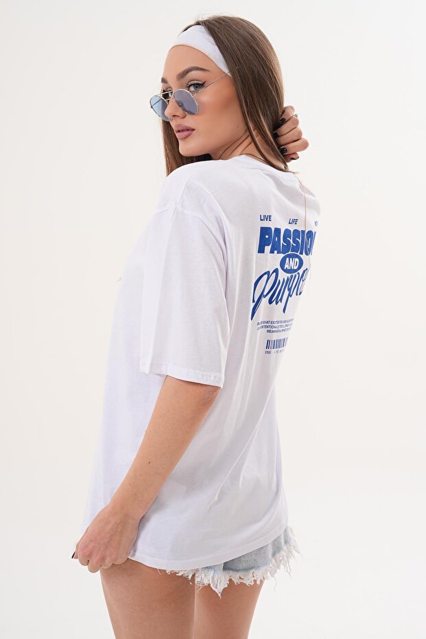 Women's Back Print Detailed Crew Neck Oversized T-Shirt 260337
