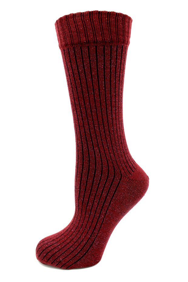 Burgundy Glittery Boot Type Women's Burgundy Socks