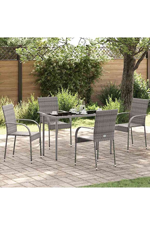 Stackable Outdoor Chairs 4 pcs Grey Poly Rattan