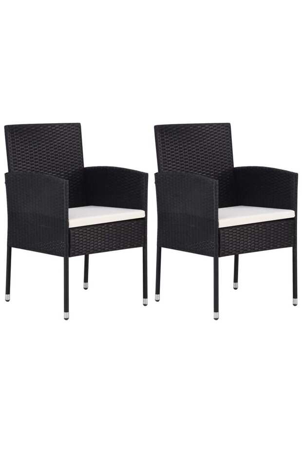 Garden Chairs with Cream White Cushions 2 pcs Black Poly Rattan