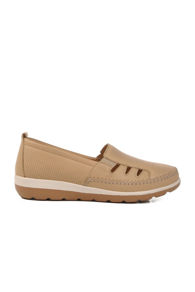 Beige Genuine Leather Anatomical Women's Casual Shoes