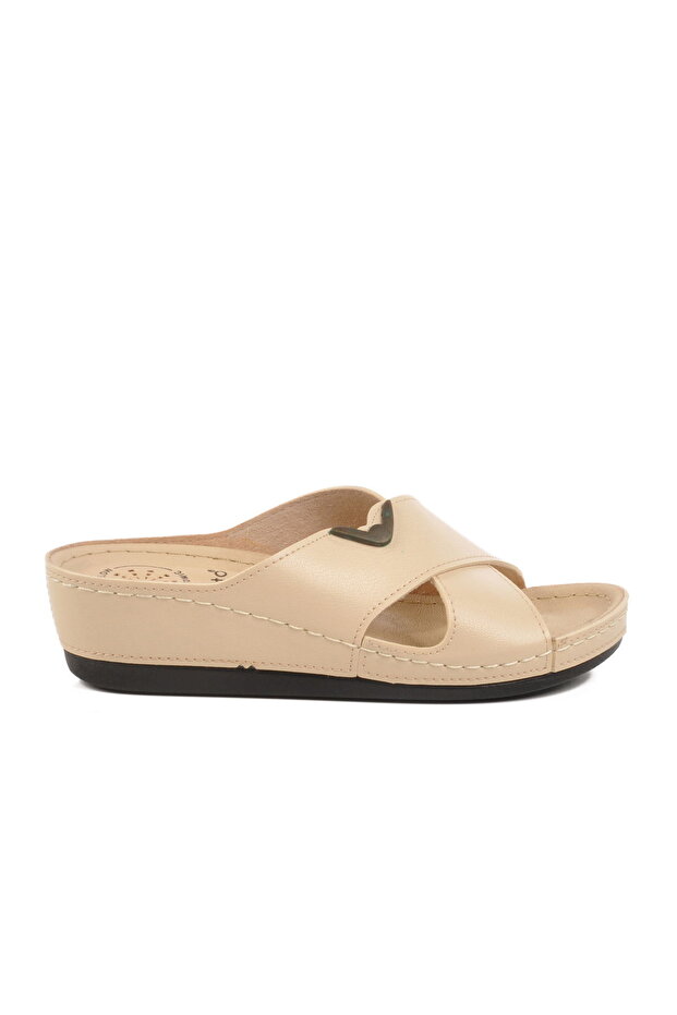 Beige Anatomical Women's Wedge Heel Slippers