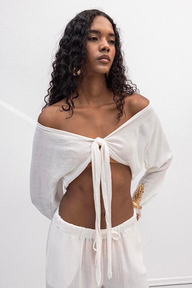 Crop Bağlamalı Bluz - 3