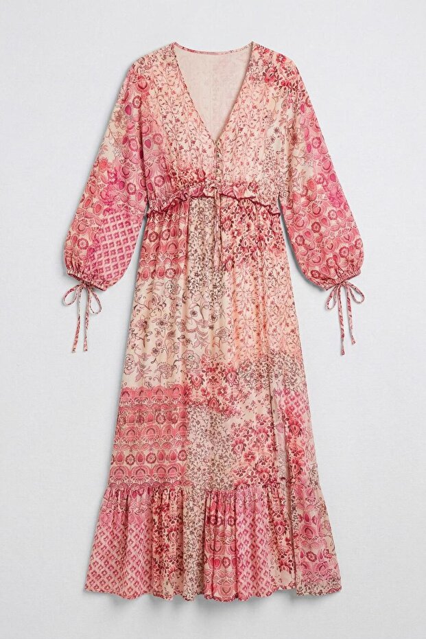 Fırfırlı Oversize Midi Elbise - 1