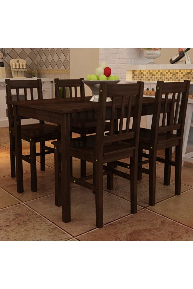 Dining Set 5 Pieces Pine Wood Brown