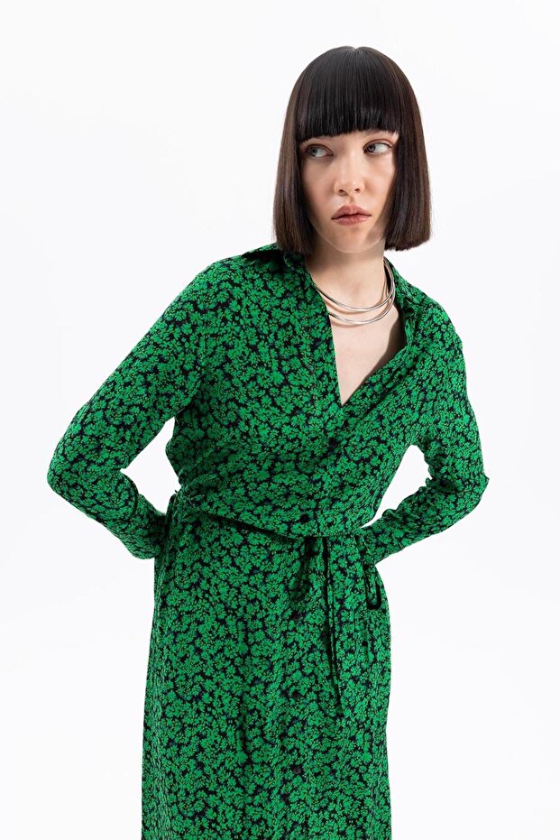 Midi Boy Gömlek Elbise - 6