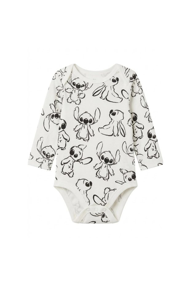 Stitch Themed Cotton Piece Baby Bodysuit - White - 6-12 Months