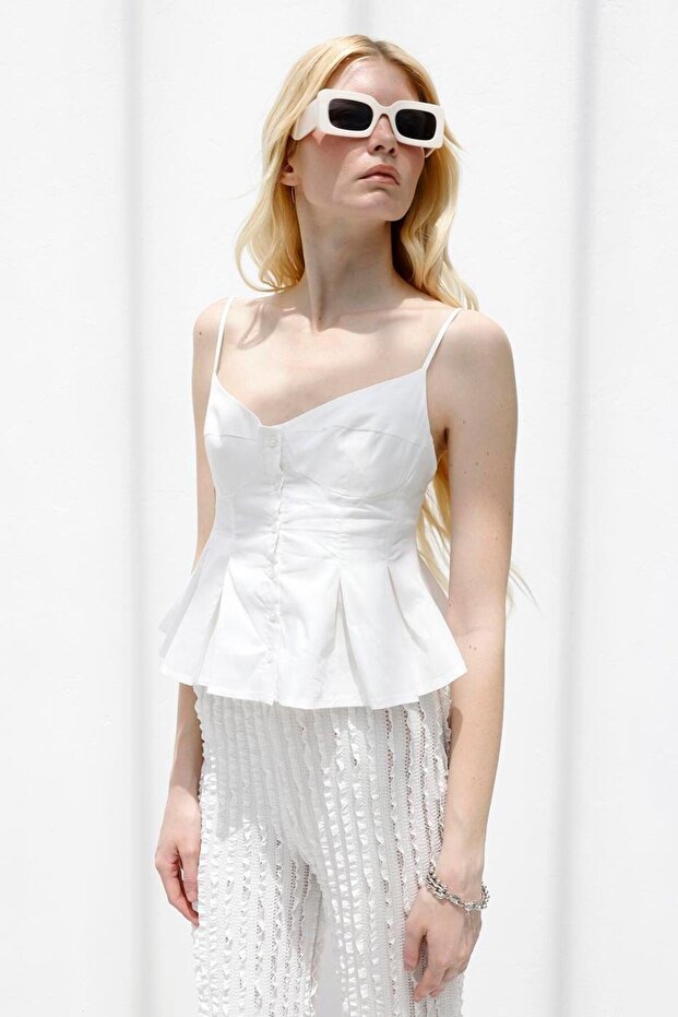 Pileli Askılı Bluz - 2