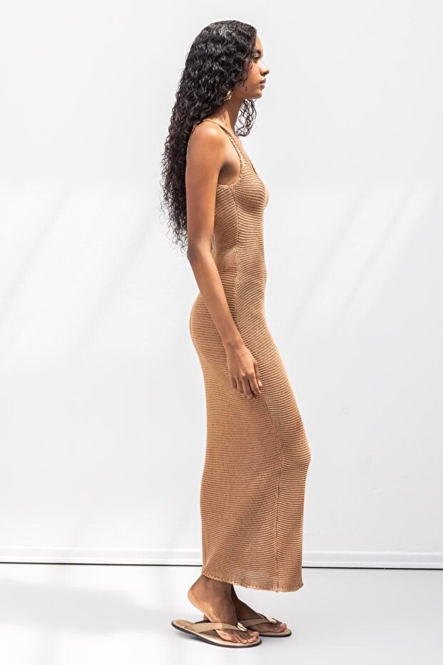 Askılı Örme Midi Elbise - 5